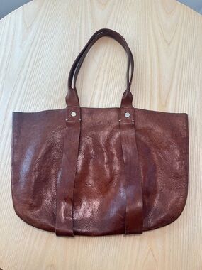 Everyday cognac Brown Leather Tote with Dual Strap Detail